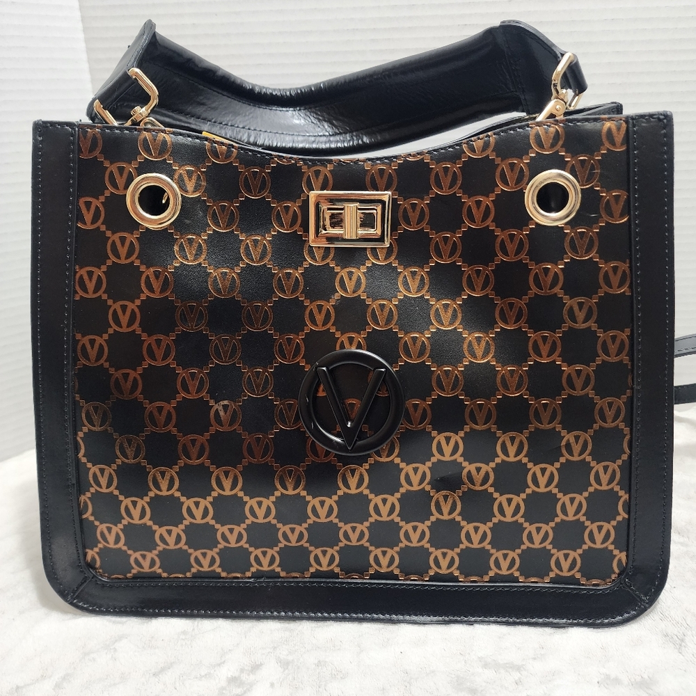 Mario Valentino Shoulder Bag Black Metallic Embossed Momogram Logo NWT - Picture 3 of 15